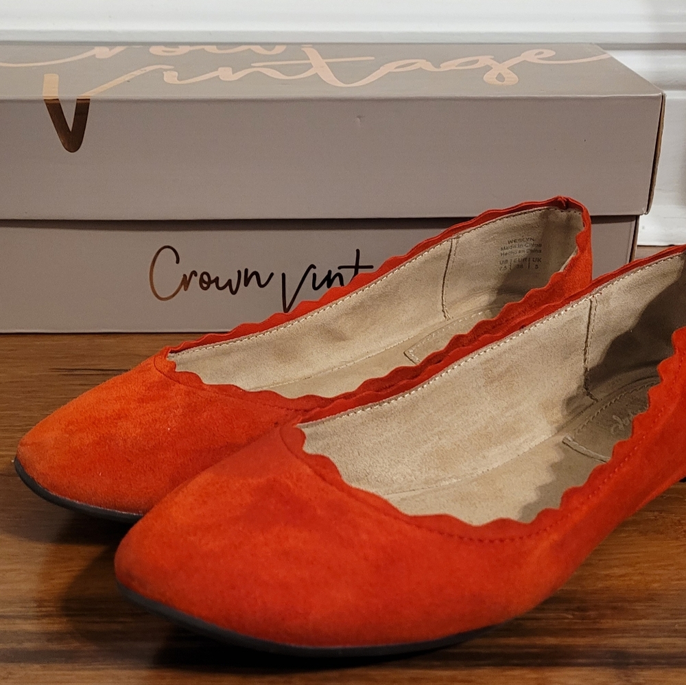 ❤️Crown Vintage,Weslyn Ballet Flat, Red,Size: 7.5, Suede❤️
